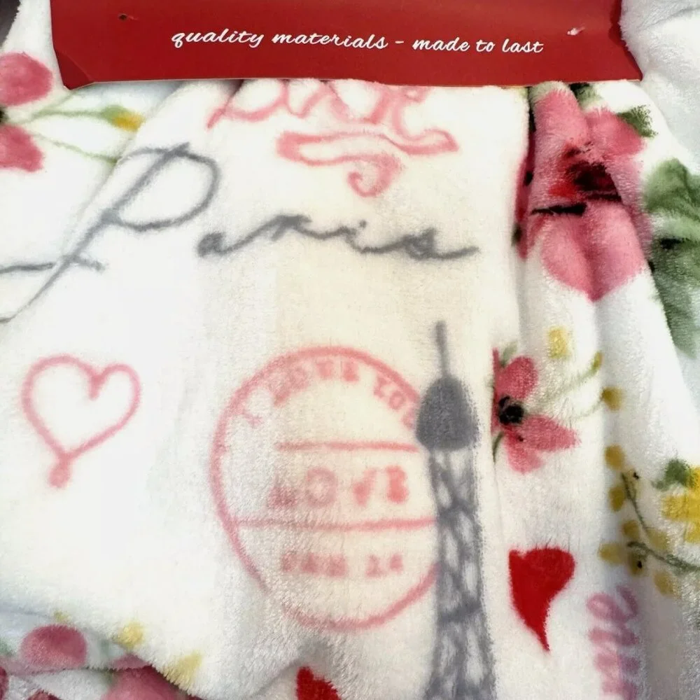 Envogue Paris Throw Blanket Eiffel Tower Floral Je t'aime Love Key Hearts 60x70